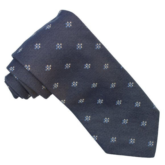 Ermenegildo Zegna Blue Necktie Horizontal Striped Embroidered Geometric Cotton